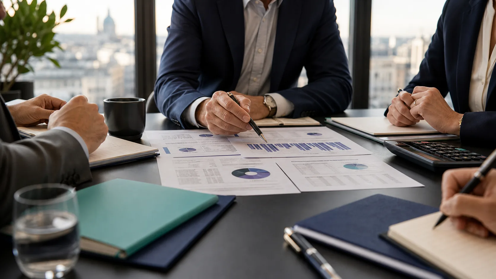 Réunion corporate autour de documents financiers